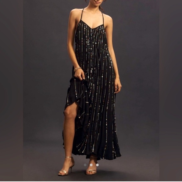 NWT Farm Rio V Neck Sequins Slip Maxi Dress Women Size M In Black Sleeveless - Picture 15 of 17